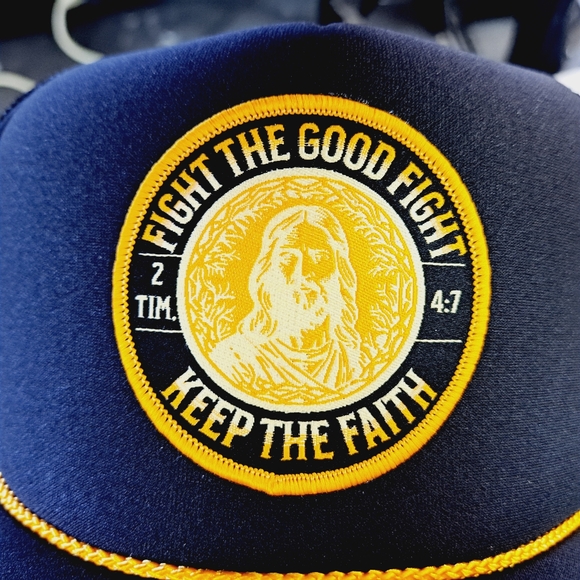 Jesus Christ 2 Timothy 4:7 Foam Trucker Mesh Snapback Cap Hat Black - Picture 4 of 5